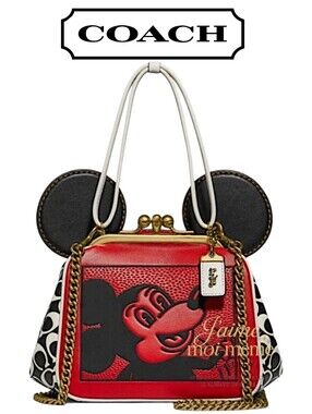 RETAIL Coach Mickey Signature C Leather Kisslock Bag - Red, Black & White - NEW